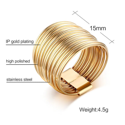 Women Statement Rings for Cocktail Party Gift Jewelry, Chic 15MM Wide Stainless Steel Interlocked Rolling Bands