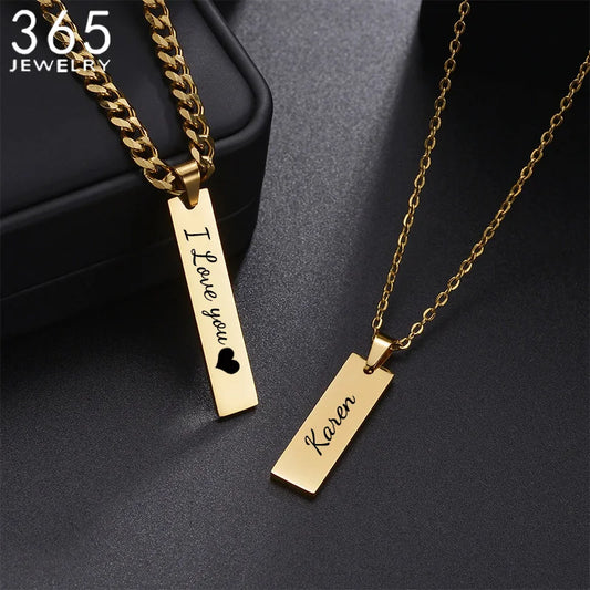 Fashion Custom Stainless Steel Engrave Name Rectangle Necklace For Men Square Pendant Date DIY Necklaces Lovers Jewelry Gift