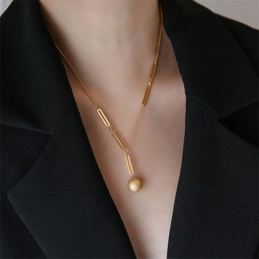 316L Stainless Steel Simplicity Frosted Sphericity Pendant Clavicle Chain Necklace For Women Fashion Jewelry Party Gift SAN1580