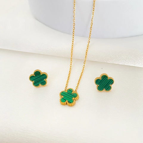 2pcs/set Flower Stainless Steel Pendant Necklace Earrings for Women 2023 Trending Clover New In Fashion Jewelry Set Accessories