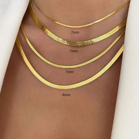 Hot Fashion Flat Snake Choker 316 Stainless Steel Women Herringbone Chain Necklace Wholesale Non-Tarnish Layering Jewelry