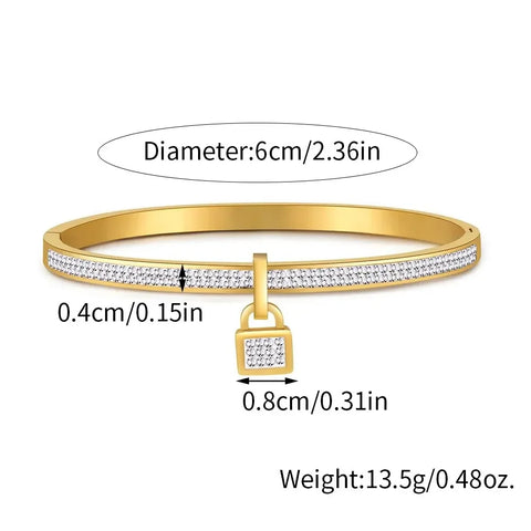 Fashion Round Small Lock Stainless Steel Cubic Zirconia Bracelets For Women Men Gold Silver Color Bracelet Party Daily Jewelry