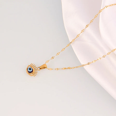 18k Gold Plated Elegant Lip Chain Gold Plated Stainless Steel Creative Sunlight Zirconia Evil Eye Pendant Necklaces For Women