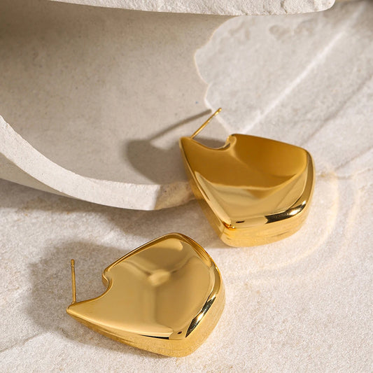 Stainless Steel Dupes Geometric Drop Earrings for Women Designer Fin Shape Ear Studs Hypoallergenic Vintage Aesthetics Jewelry