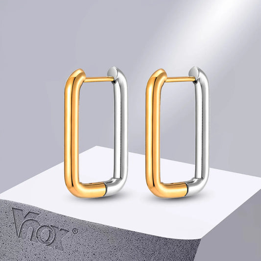 Vnox Chic Hoop Earrings for Women,Gold and Silver Color Non Tarnish Waterproof Stainless Steel Square Geometric Earrings Gifts