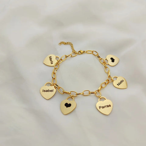 Bracelets for Women Personalized Heart-Shaped Charms Bracelet Custom Name Bracelet Stainless Steel Jewelry Gifts Pulseras Mujer