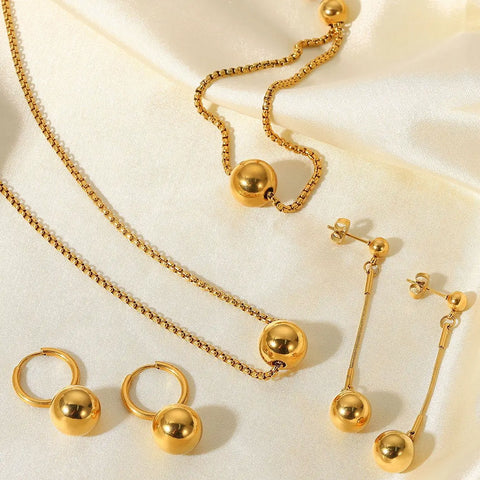 Uworld Drop Shipping Ins Ball Pendant Ring Earrings Necklace Stainless Steel Gold Plated Jewelry Accessories Set For Women