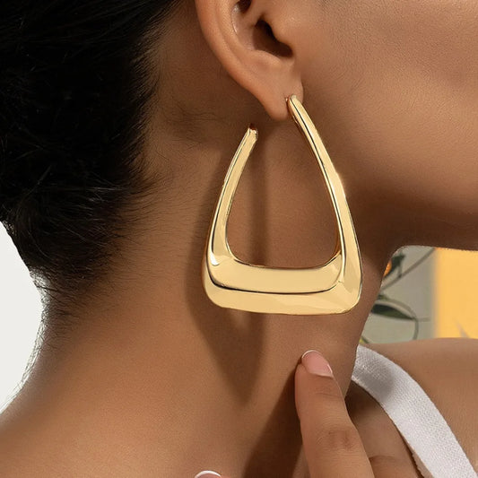 Classic Minimalism Geometric Irregularity Hoop Earrings for Women Retro Gold Color Stainless Steel Drop Dangle Jewelry Accessory