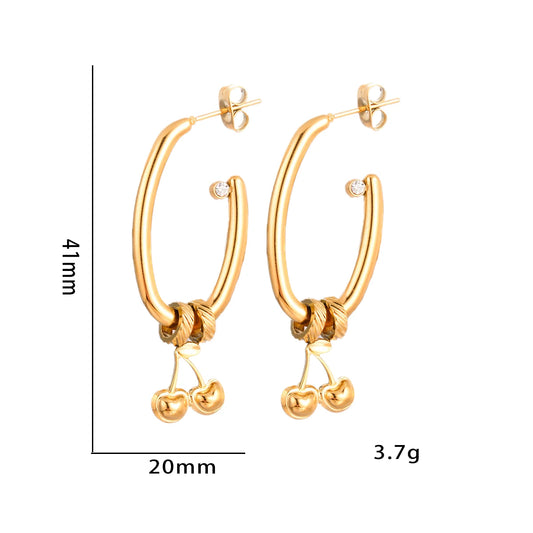 Love Heart Cherry Dangle Earrings for Women Girls Stainless Steel Waterproof Gold Color Elegant Trendy jewelry Gifts