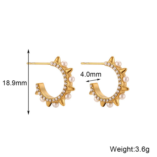 2023 New In Holiday Spring Pearls Nail Hoop Earrings For Woman Waterproof Tarnish Free Small Hoops Stainless Steel Jewelry