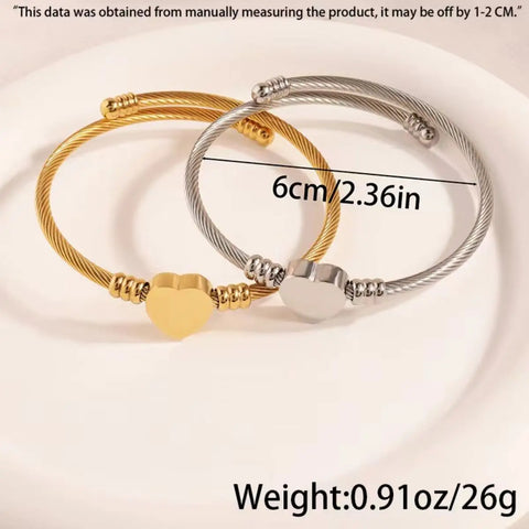 Light luxury sweet heart design stainless steel threaded women's bracelet, exquisite daily versatile hand jewelry birthday gift.