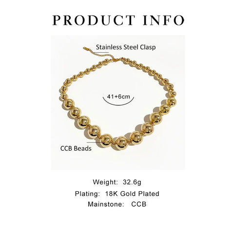 Peri'sbox Chunky Gold Plated Ball Choker Necklace for Women Female Free Tarnish CCB Jewelry Party Statement 2023 New