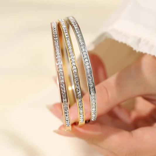 Fashion White Cubic Zirconia Bangles Stainless Steel Bracelets  Jewelry for Women Factory Wholesales Customize