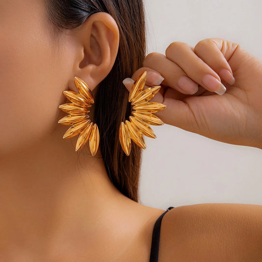 Stainless Steel Gold Plated Earrings 18K Unique Statement Multi-layered Circles Spiral Earrings Daily Jewelry Waterproof