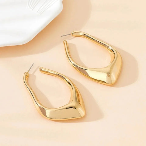 Classic Minimalism Geometric Irregularity Hoop Earrings for Women Retro Gold Color Stainless Steel Drop Dangle Jewelry Accessory