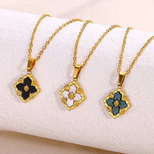 Stainless Steel Luck Clover Pendant Necklaces For Women Gold Color Chain Moon Cute Necklace Square Cross Jewelry Christmas Gift