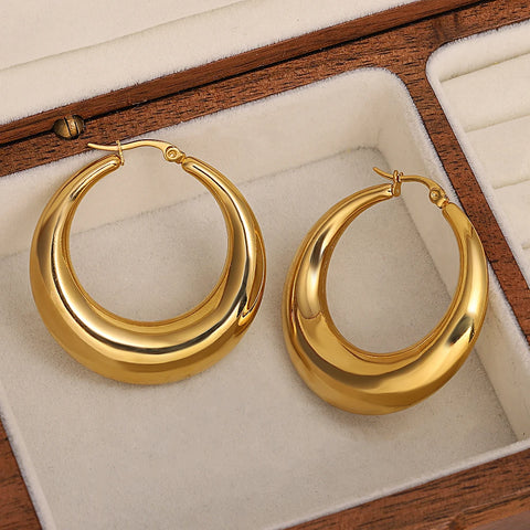 Greatera Chunky Smooth Stainless Steel Hoop Earrings for Women Gold Plated Geometric Circle Metal Earrings Waterproof Jewelry