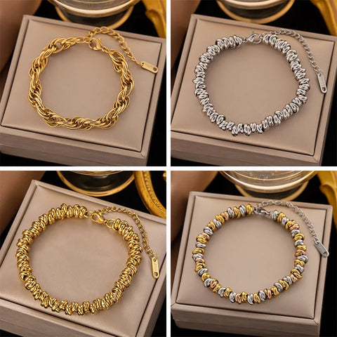 OIMG 316L Stainless Steel Gold Color Fashion Coarse Chain Bangle Bracelet For Women Exquisite Wrist Jewelry Gift Dropshipping