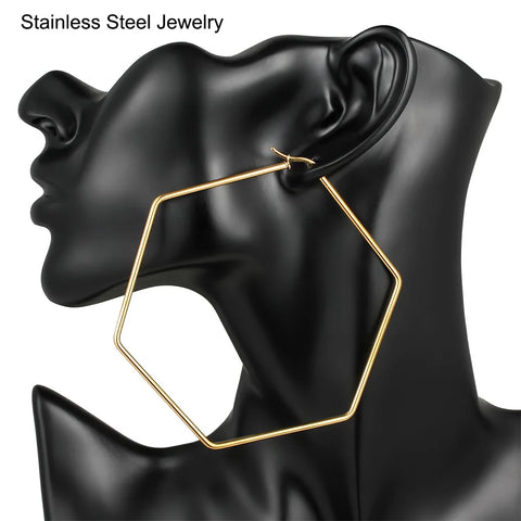 Big Stainless Steel Geometric Hoop Earrings For Women Gold Plated Trendy Female Jewelry Gift