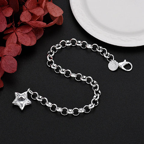 Classic 925 Sterling Silver Shining Crystal Star Bracelets for women Fashion original designer party wedding Jewelry gifts