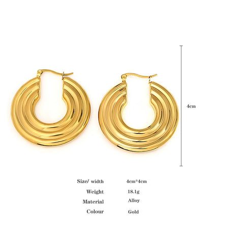 Golden Round Statement  Earrings For Women Elegant Stainless Steel Hoop Earrings Waterproof Jewelry Teen Gifts