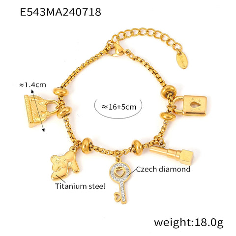 Key Lipstick Designer Stainless Steel Bracelets for Women Fashion Charm Bangle Gold Plated Waterproof Jewelry Gift Wholesale