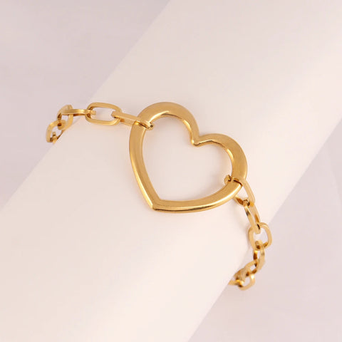 Trendy Stainless Steel Hollow Heart Pendant Bracelets Classic Chain Bracelet For Women Jewelry Accessories