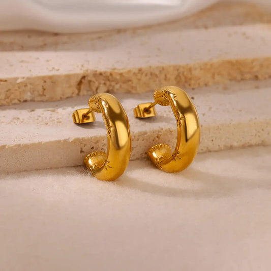 Stainless Steel C-shaped Flower Engraved Earrings Vintage Creative Wedding Earrings Girls Trendy Jewelry Accessories Gift