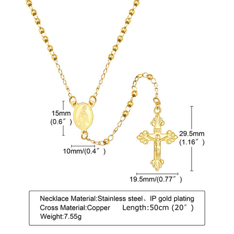 Rosary Bead Cross Necklace Women, St. Benedict/Virgin Of Guadalupe Pendant Stainless Steel