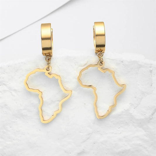 Amaxer Stainless Steel Earrings Africa Map Fashion Drop Earrings Hollow Country Map For Women Girl Jewelry Ethnic Gifts