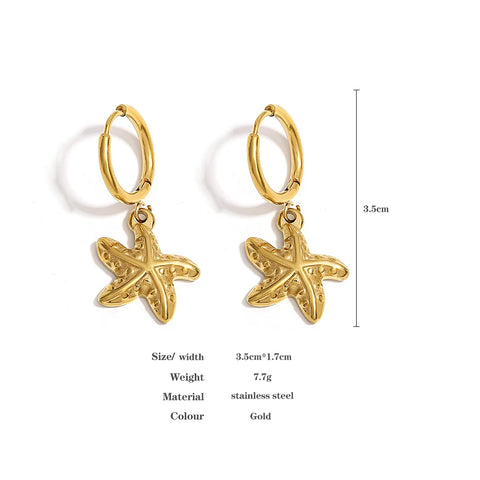 Greatera 18K Gold Plated Stainless Steel Starfish Hoop Earrings for Women Statement Animal Metal Earrings Waterproof Jewelry