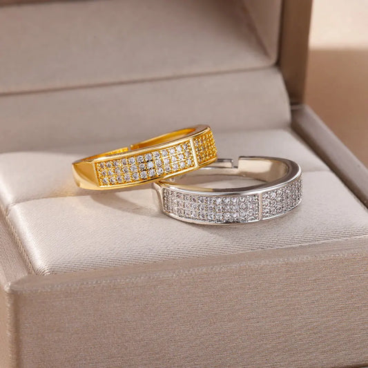 Zircon Belt Rings For Women Stainless Steel Adjustable Belt Finger Ring Femme Geometric Wedding Aesthetic Jewerly Gift anillos