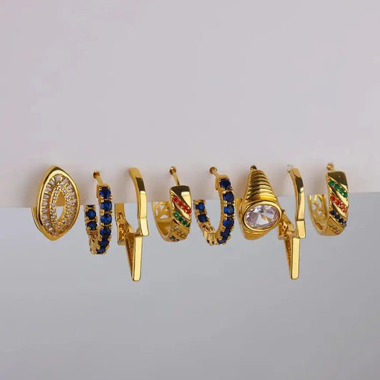 Stainless Steel Earrings for Women Cubic Zircon Gold Color Hoop Earrings 2024 Trend New Luxury Couple Wedding Aesthetic Jewelry