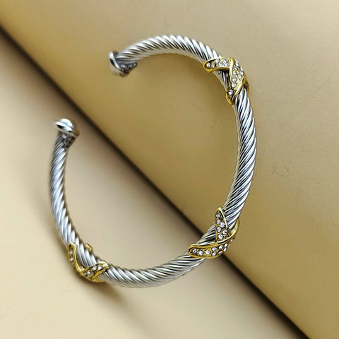 New Stainless Steel Cable Open Bracelet for Women Adjustable Valentine's Day Gift Crystal Bracelet Free Shipping