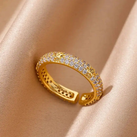 Luxury Zircon Geometric Rings For Women Gold Color Stainless Steel Adjustable Couple Ring Wedding Aesthetic Fashion Jewlery Gift