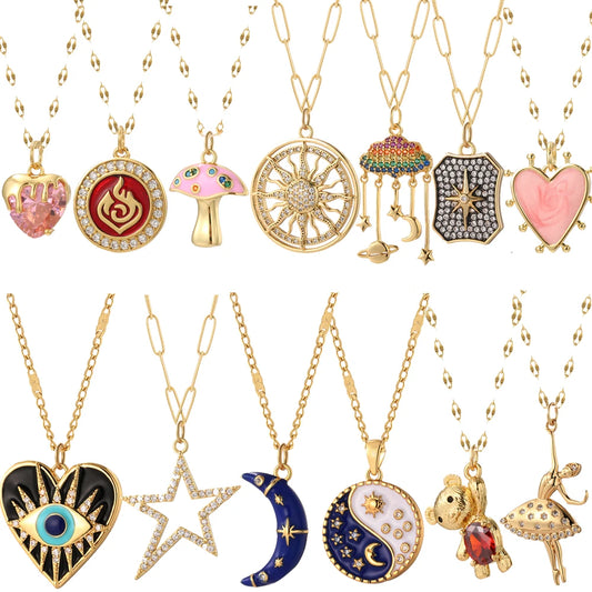 Cute Heart Evil Blue Eye Necklace for Women Sun Moon Star Collares Gold Color Boho Sunshine Pendant Long Stainless Steel Chains