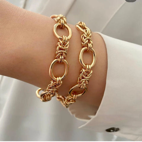 Gold Plated Chain Bracelets for Women, Chic Cool Bangles, Stainless Steel Links, Punk Gothic Charm Bracelet, Stylish Jewelry