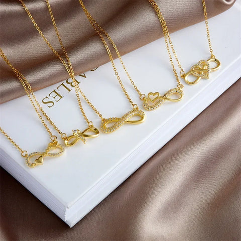 Stainless Steel Chain Classic Shiny Zircon Symbol Pendant Necklace for Women Lady Vintage Jewelry Accessories Gifts