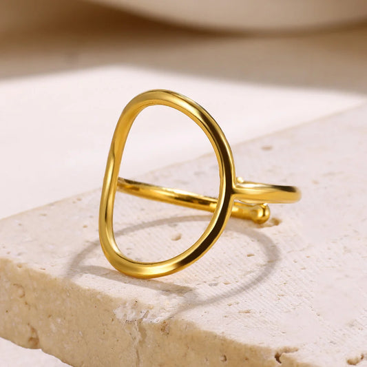 Stainless Steel Rings For Women Gold Color Hollow Geometric Open Ring Female Girl Finger Jewelry Collares Mujer Tendencia 2024