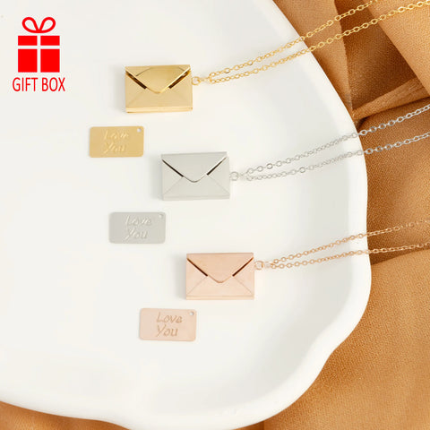 Love Card Envelope Pendant Women's Fashion Valentine's Day Stainless Steel Jewelry Gift Exquisite Gift Box Necklace