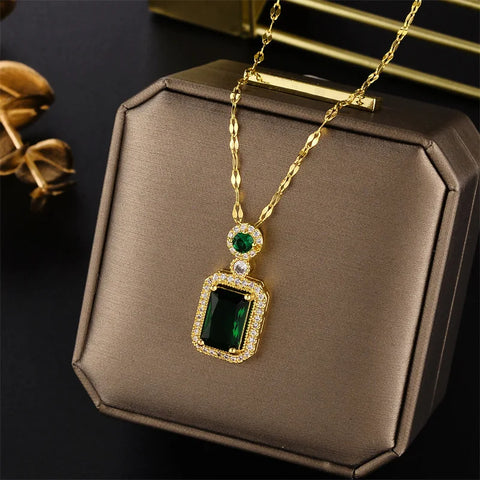 New Light Luxury Zircon Crystal Pendant Necklaces For Women Korean Fashion Sweet Sexy 316L Stainless Steel Neck Chain Jewelry