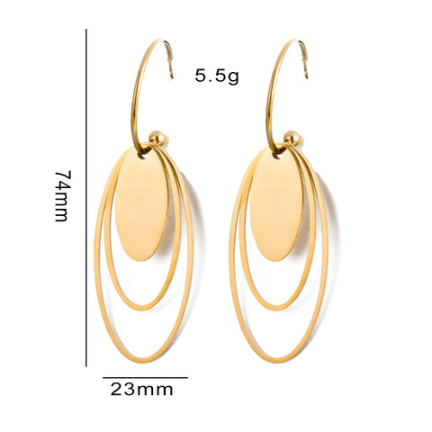 Multi Oval Drop Dangle Earrings Stainless Steel Gold Plated Water Proof Statement Stylish Earrings for Women Bijoux