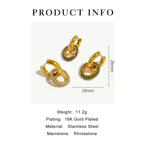 Peri'sbox 18K Gold Plated on Stainless Steel Double Hoop Earrings with Stunning Cz Zircons Fashion Statement Jewelry Waterproof