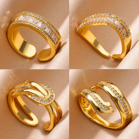 Stainless Steel Rings for Women Gold Color Geometric Twisted Knot Adjustable Wedding Ring Aesthetic Jewelry Gift anillos mujer