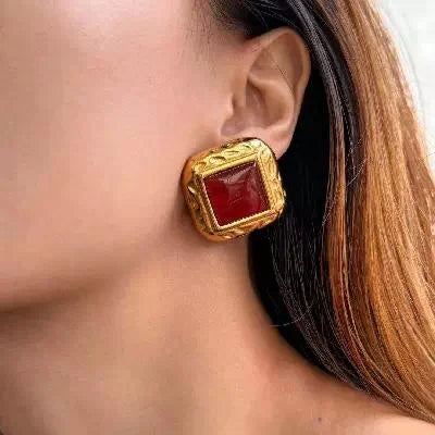 Uworld Delicate Agate Stainless Steel Square Stud Earrings Geometric Prevent Allergy Trendy Fashion Daily Jewelry Gift