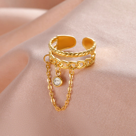 Lemegeton Open Ring for Couple Small Charm Jewelry Stainless Steel Chain Accessories Heart Zircon Beauty Fried Dough Twists New