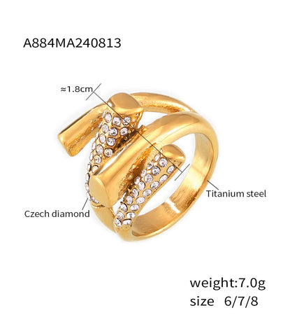 Y Shape Designer Chic Stainless Steel Rings For Women White CZ Gold Plated Finger Ring Charm Waterproof Jewelry Gift