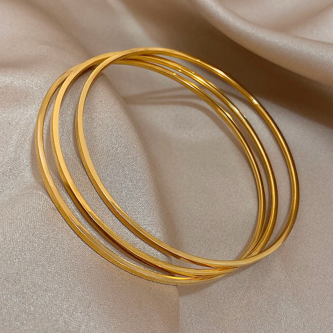 Greatera 3pcs/set 2mm Stainless Steel Thin Bangles Bracelets for Women Gold Plated Stackable Bracelet  Waterproof Jewelry