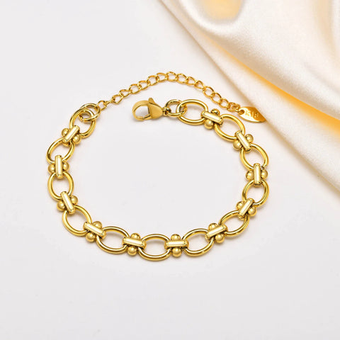 Statement Stainless Steel Chain Bracelet for Women, Vantage 18k Gold Plated Elegant Jewerlry