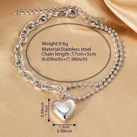 Stainless Steel Bracelets New Popular Peach Heart Pendant Chain   Fashion Bracelet For Women Jewelry Valentine's Day Fine Gifts